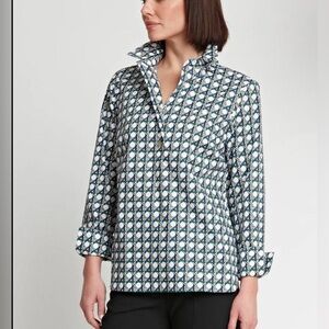 Hinson Wu Diane Long Sleeve Lattice Print Fitted Shirt—Size 8